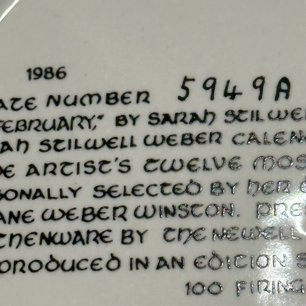 Newell pottery month plate February #5949A Sarah Stillwell‎ Webber collection